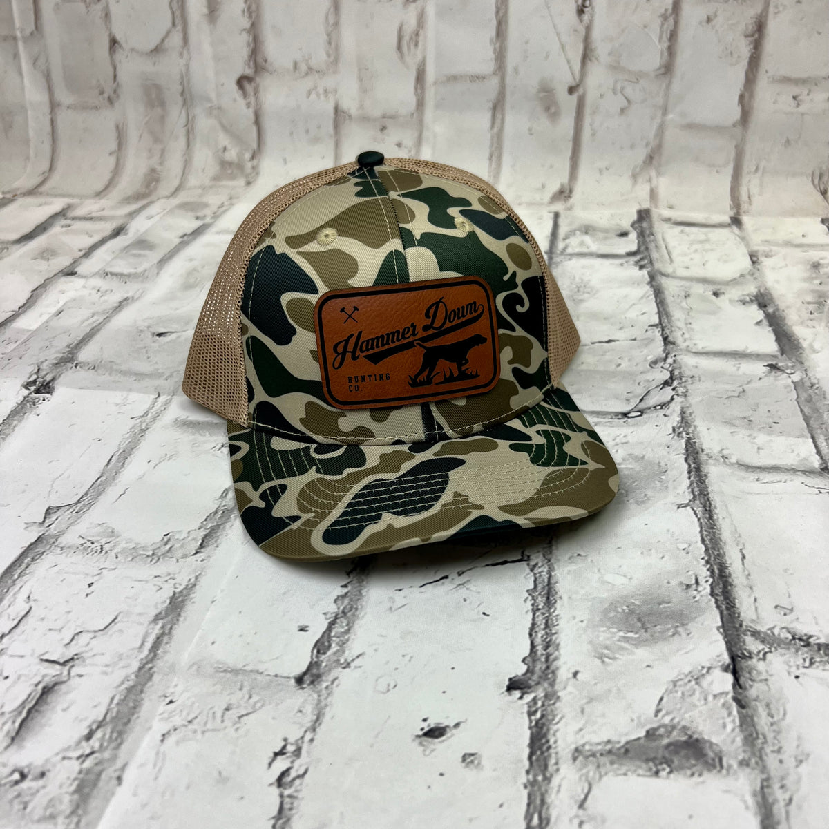 Hammer Down "Hunting Co" Hat Duck Camo and Tan with Leather Patch Southern Charm The