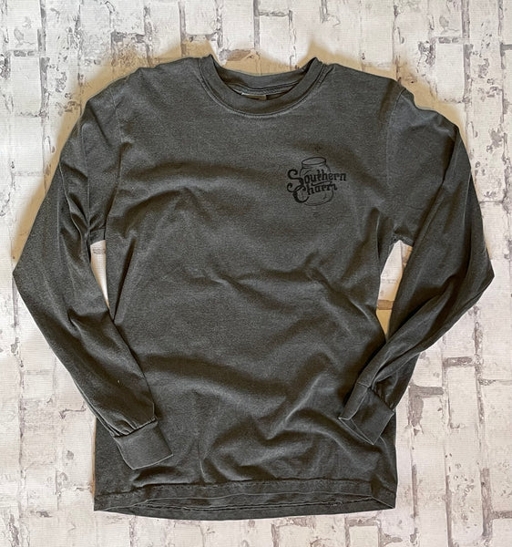 Southern Charm "Original Logo Cow Circle" Long Sleeve T-shirt - Charcoal - Southern Charm "Shop The Charm"