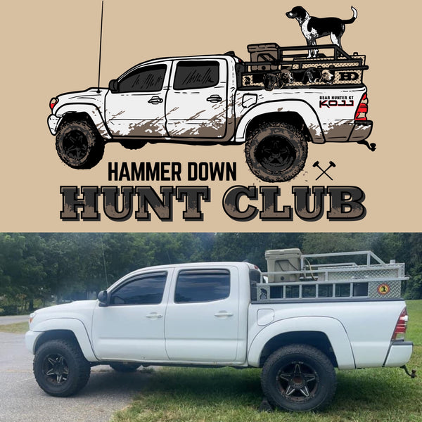 Hammer Down "Bear Hunter Rig #KOJJ" Sticker - Taupe and White