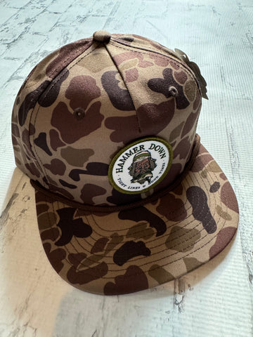 Hammer Down “Sasquatch and Fish" Hat - Bark Camo with Brown Rope
