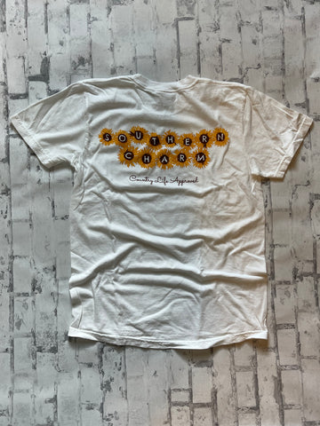 Southern Charm "Sunflower Spelled Out" Short Sleeve T-shirt - White - Southern Charm "Shop The Charm"