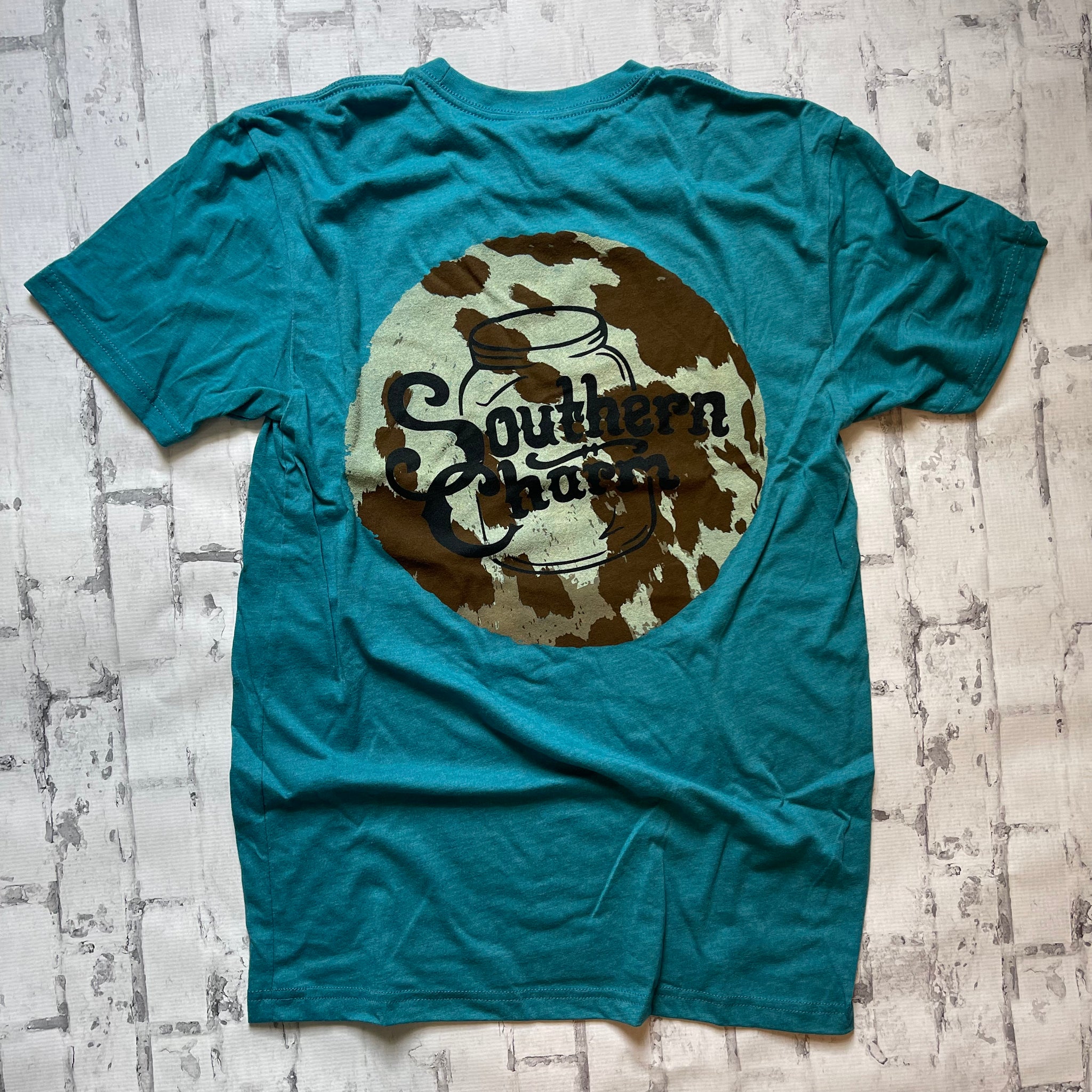 Southern Charm "Cow Original Circle" Short Sleeve T-shirt - Turquoise - Southern Charm "Shop The Charm"