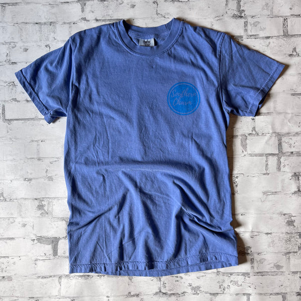 Southern Charm "Cursive Circle" Short Sleeve T-shirt - Flo Blue - Southern Charm "Shop The Charm"