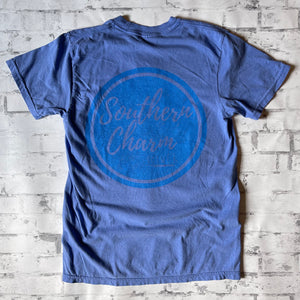 Southern Charm "Cursive Circle" Short Sleeve T-shirt - Flo Blue - Southern Charm "Shop The Charm"