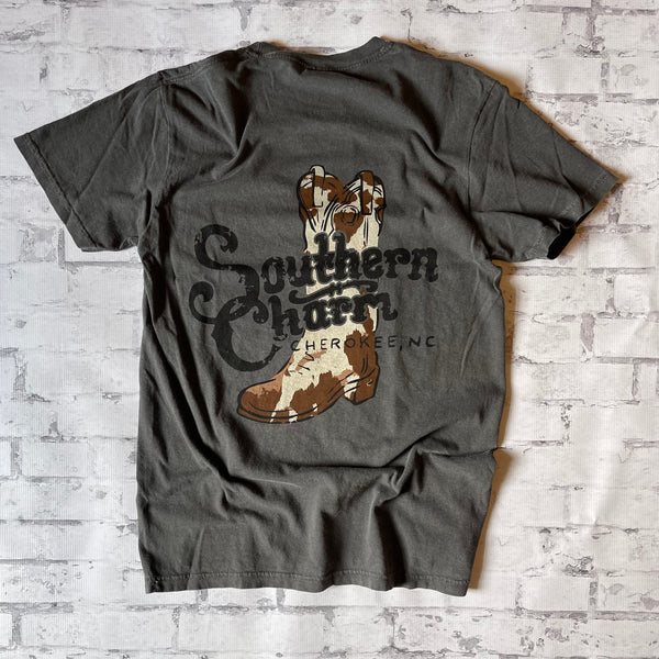 Southern Charm "Cow Boot" Short Sleeve T-shirt - Charcoal - Southern Charm "Shop The Charm"