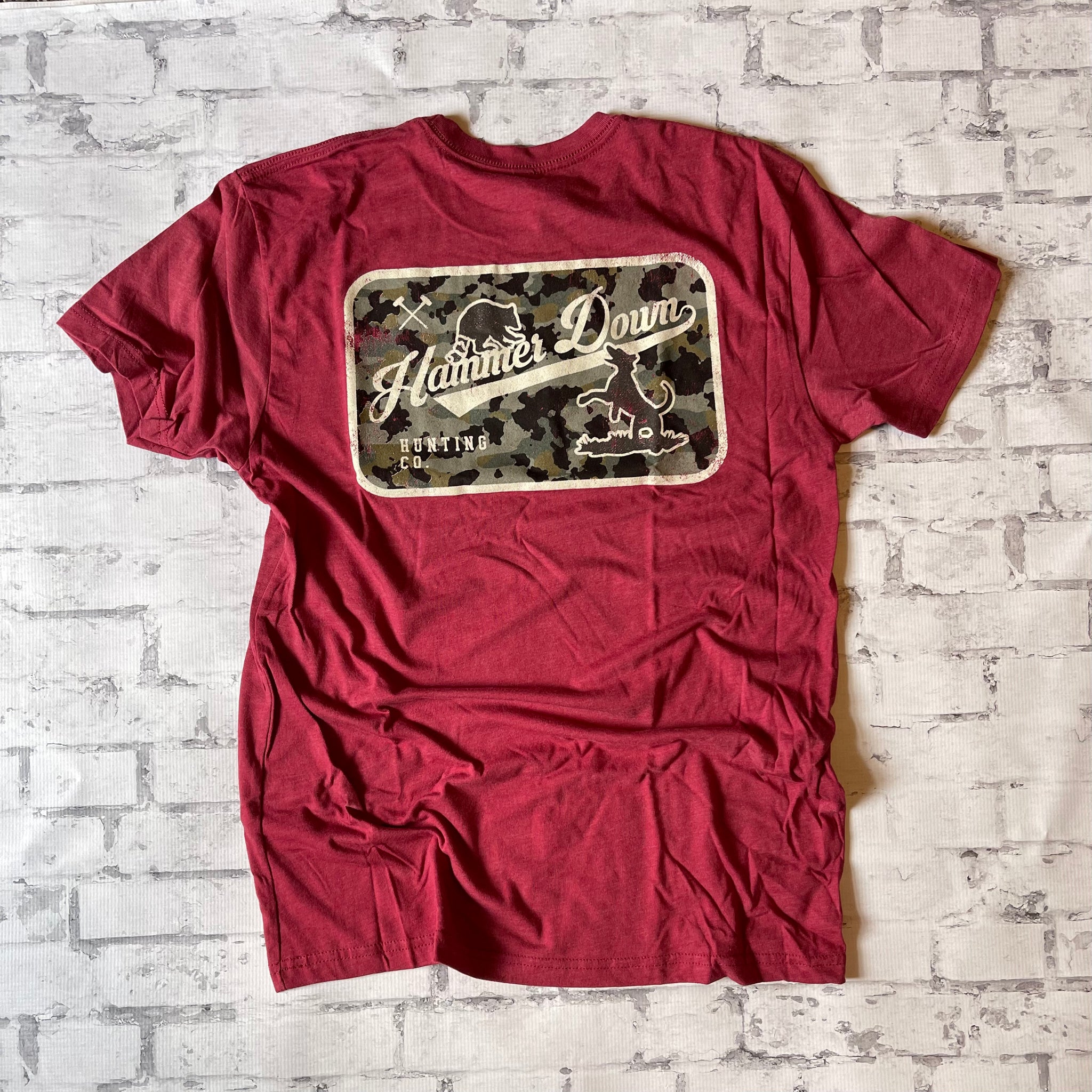 Hammer Down "Dog Hunt Field Camo" Short Sleeve T-shirt - Cardinal - Southern Charm "Shop The Charm"