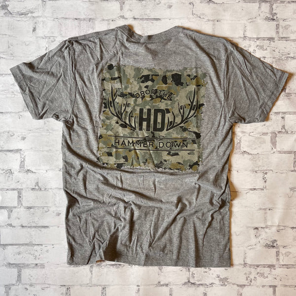 Hammer Down "Field Camo Antler" Short Sleeve T-shirt - Heather Gray - Southern Charm "Shop The Charm"