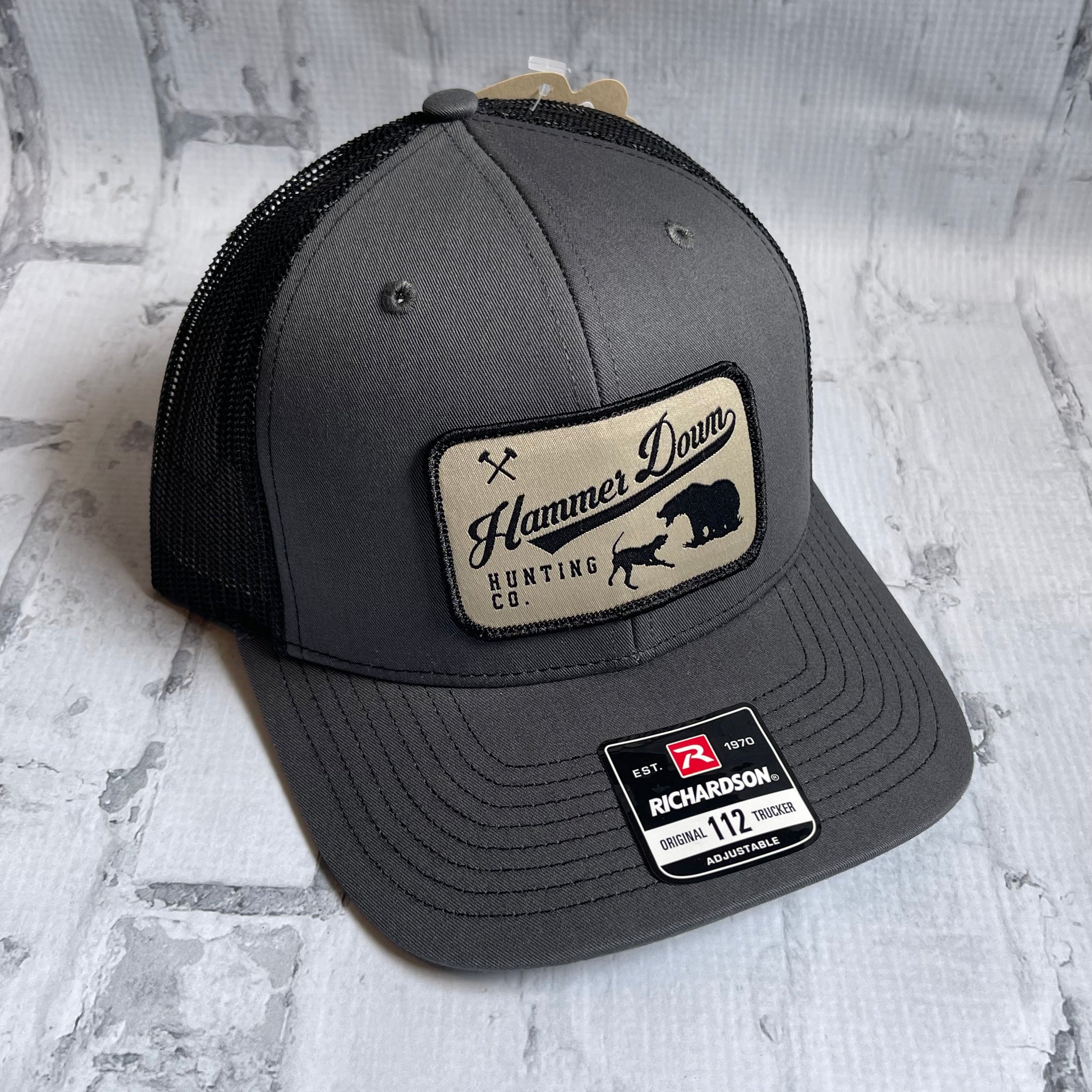 Hammer Down "Bear Hunter" Hat - Charcoal with Woven Patch - Southern Charm "Shop The Charm"