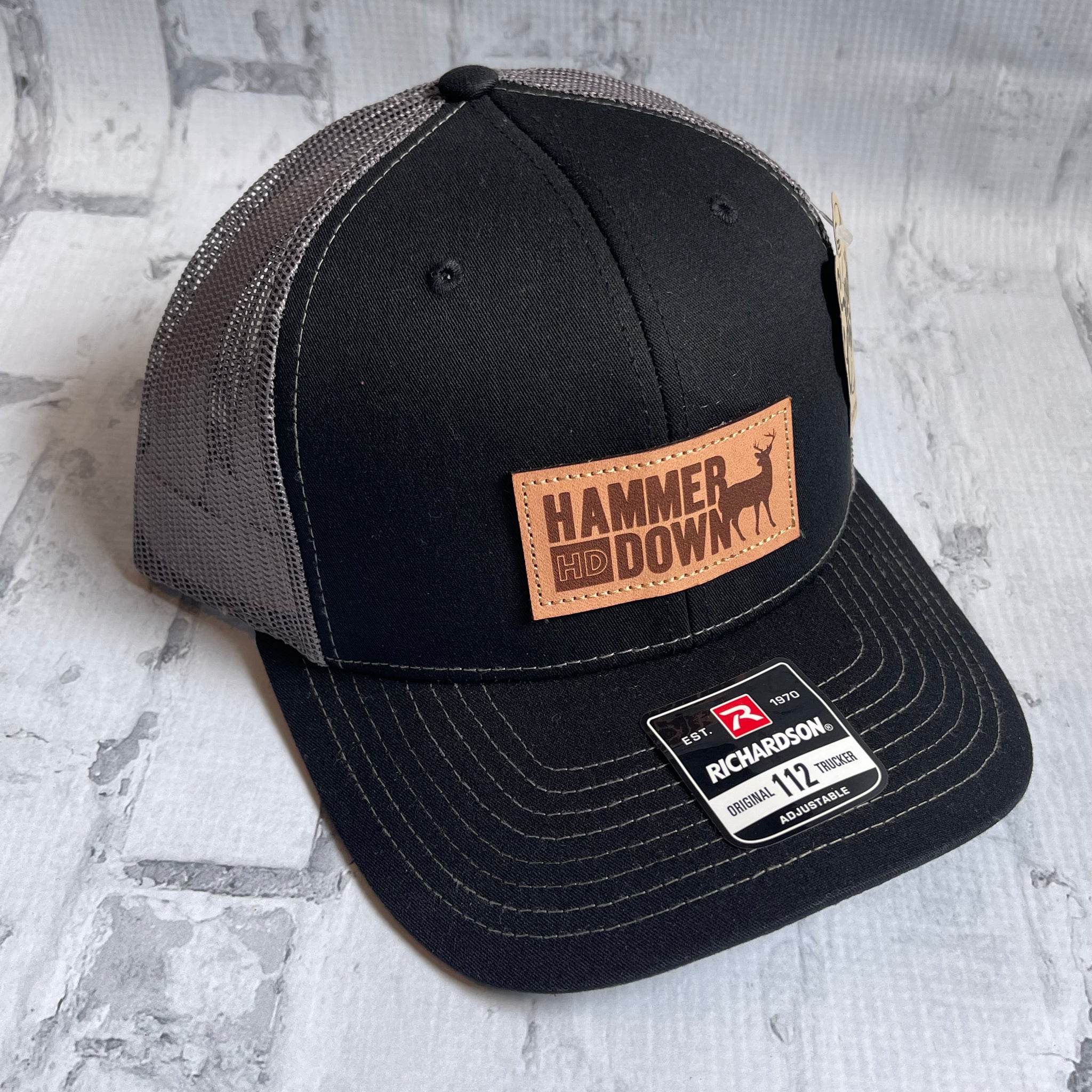Hammer Down "Rectangle Deer" Hat - Black with Leather Patch - Southern Charm "Shop The Charm"