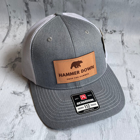 Hammer Down "Rectangle Bear" Hat - Heather Gray with Leather Patch - Southern Charm "Shop The Charm"