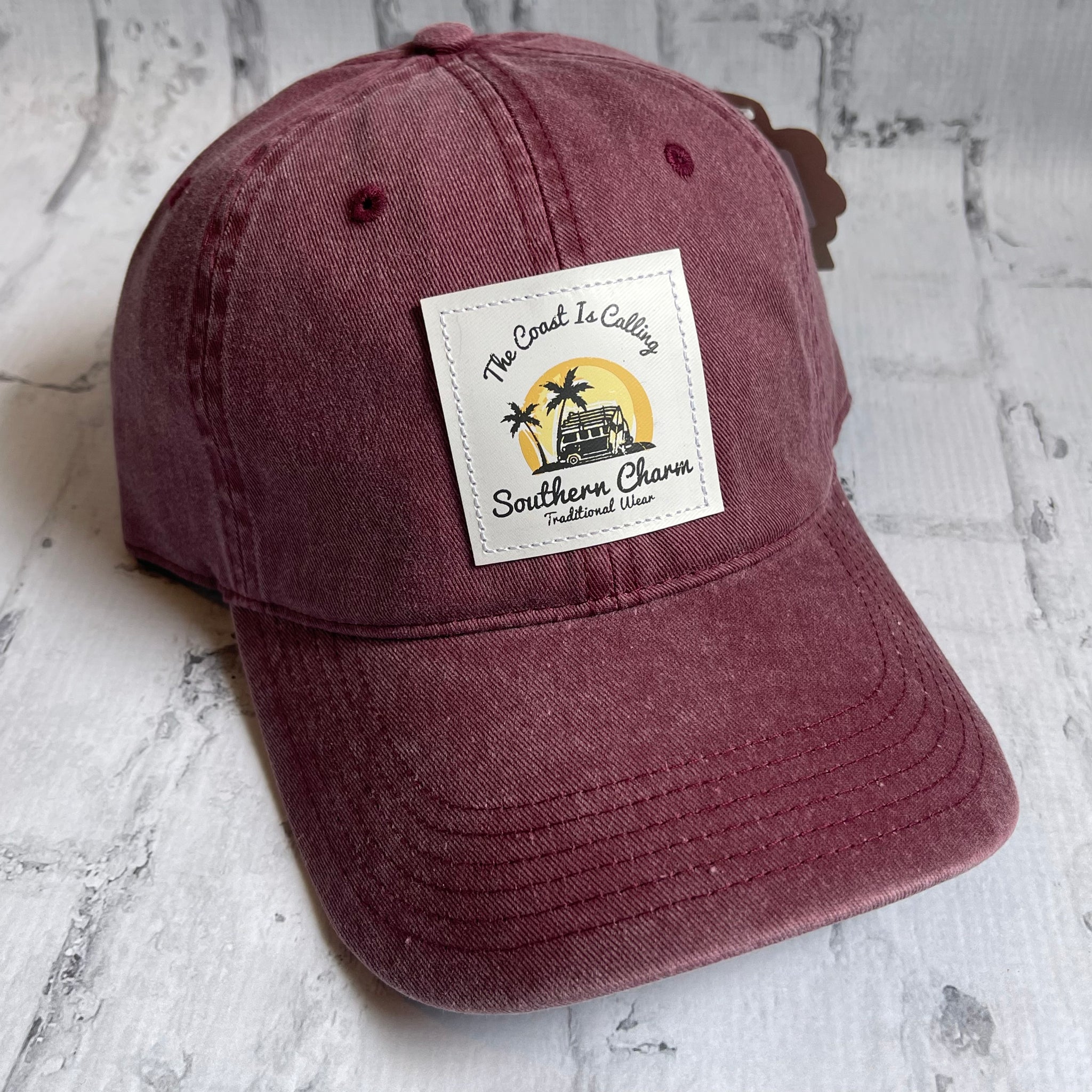 Southern Charm "Coast Is Calling" Hat - Dark Maroon with Leather Patch - Southern Charm "Shop The Charm"