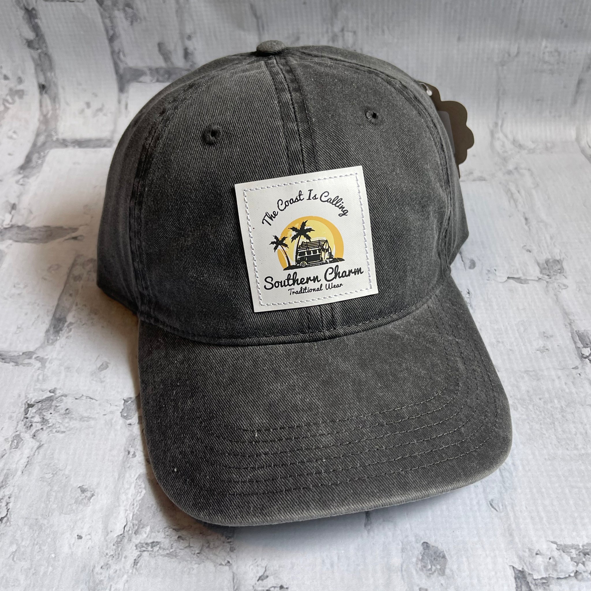 Southern Charm "Coast Is Calling" Hat - Charcoal with Leather Patch - Southern Charm "Shop The Charm"
