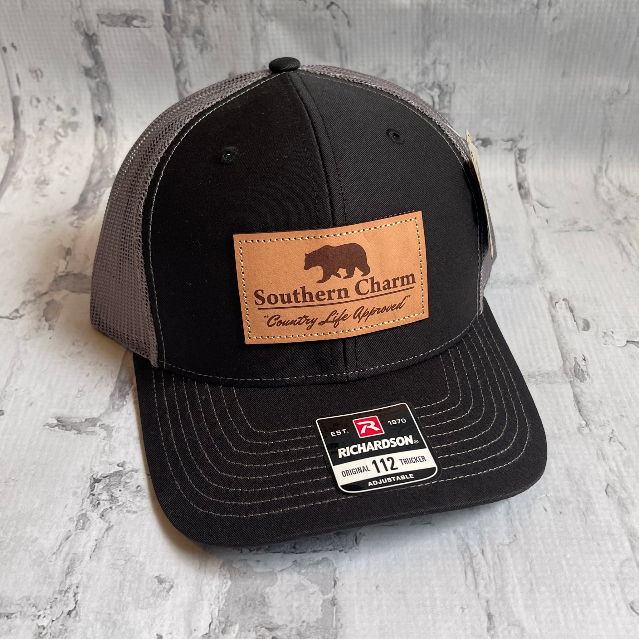 Southern Charm "Bear CLA" Hat - Black with Leather Patch - Southern Charm "Shop The Charm"