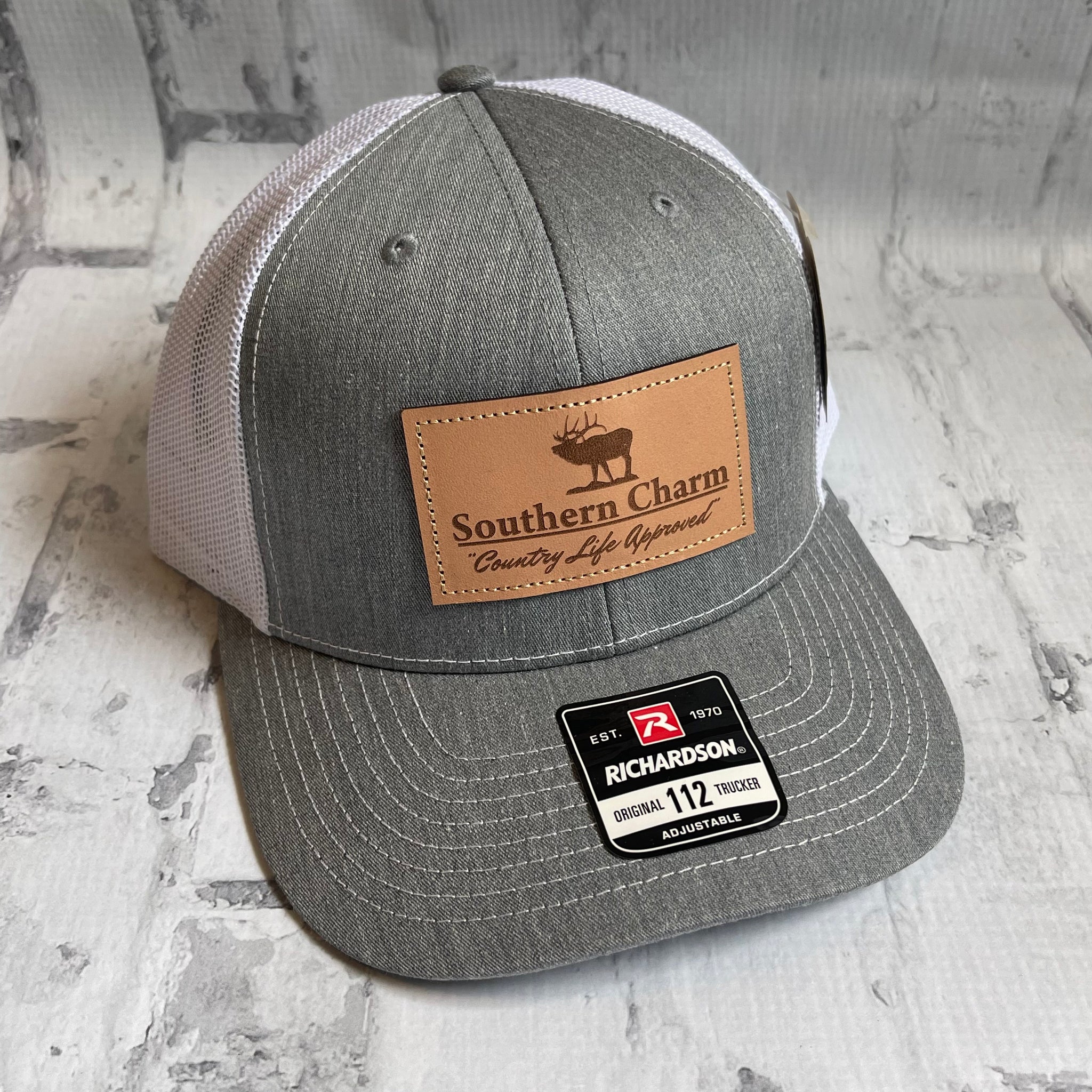 Southern Charm "Elk CLA" Hat - Gray with Leather Patch - Southern Charm "Shop The Charm"