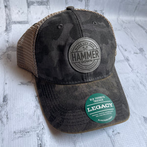 Hammer Down "MLE Badge" Hat - Black Camo with Leather Patch - Southern Charm "Shop The Charm"