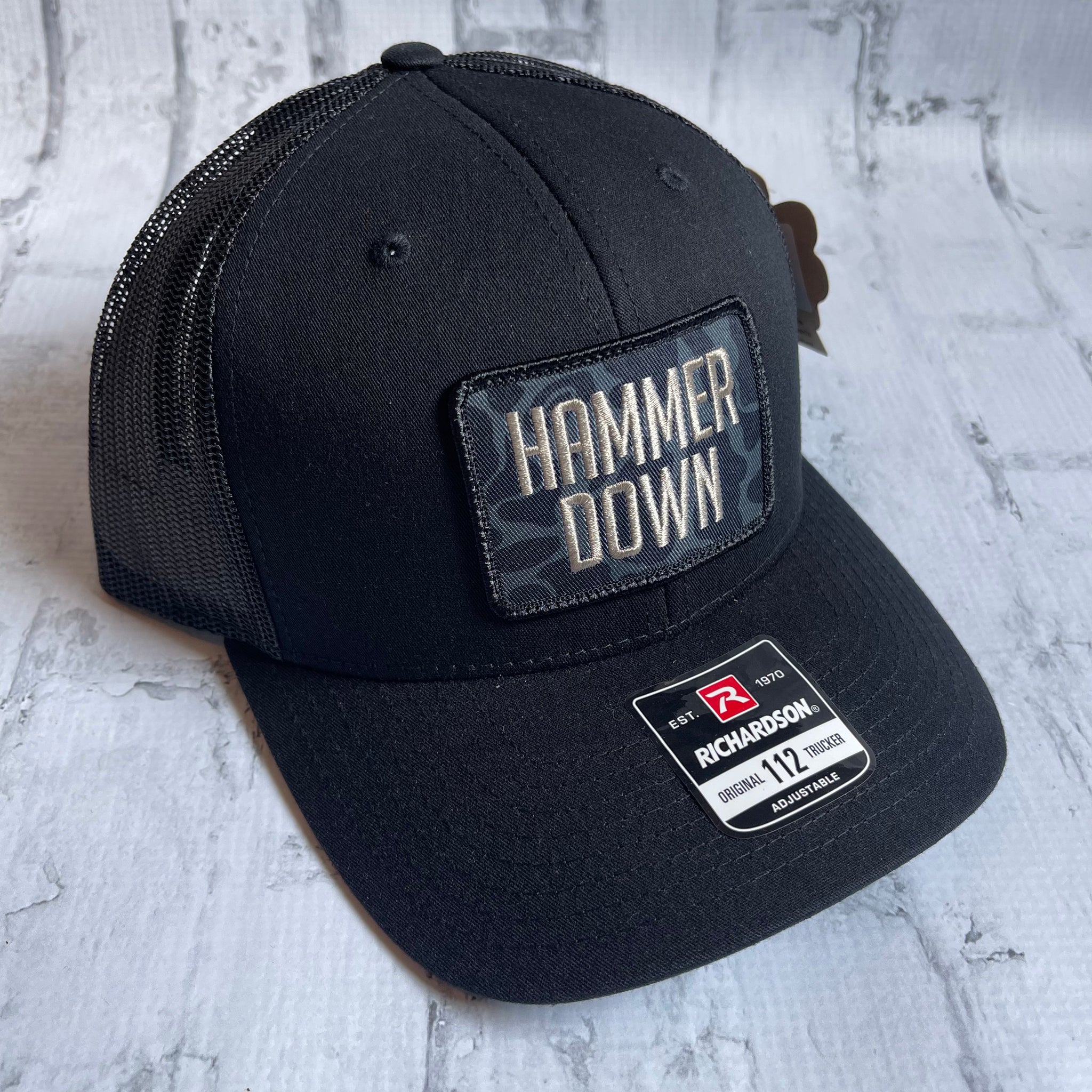 Hammer Down "Simple Black Duck Camo" Hat - Black with Woven Patch - Southern Charm "Shop The Charm"