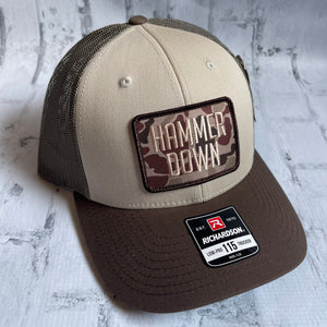 Hammer Down "Simple Brown Duck Camo" Hat - Tan and Brown with Woven Patch - Southern Charm "Shop The Charm"