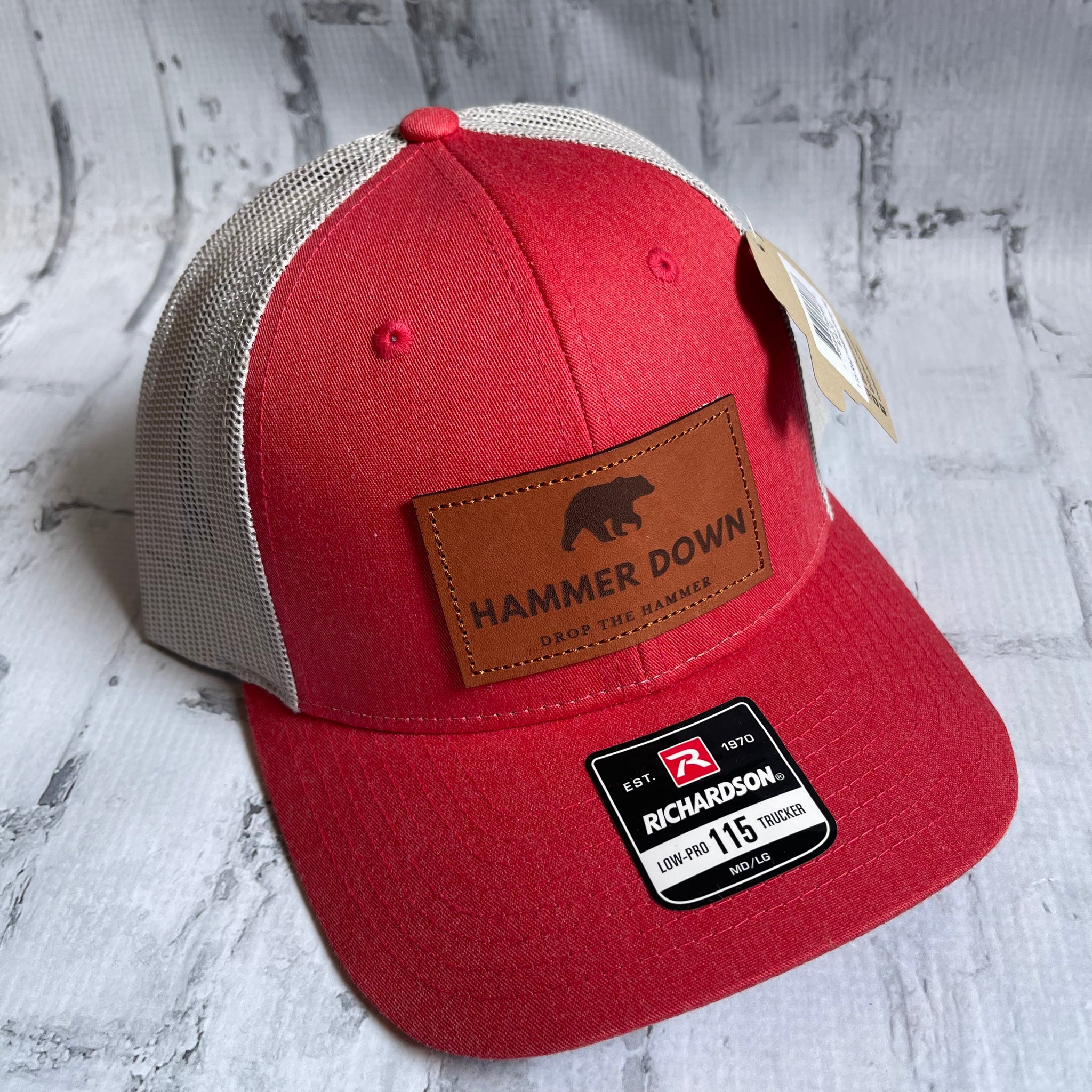 Hammer Down "DTH Bear" Hat - Red with Leather Patch - Southern Charm "Shop The Charm"
