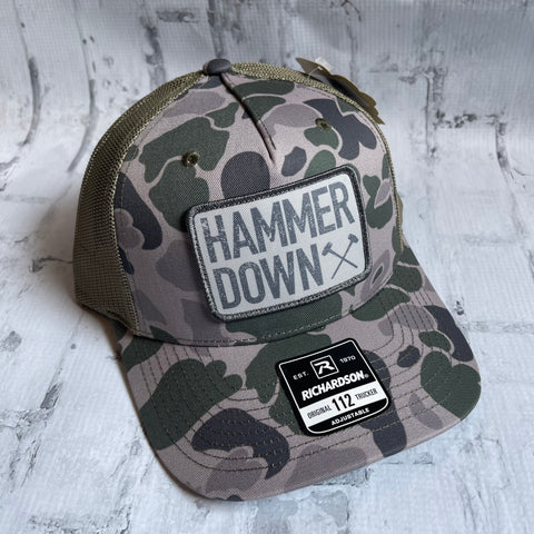 Hammer Down "Gray HD Two Rour" Hat - Marsh Camo with Woven Patch - Southern Charm "Shop The Charm"