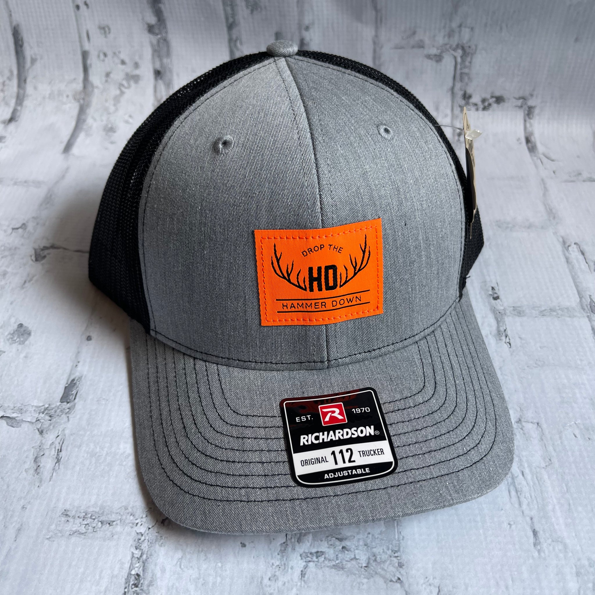 Hammer Down "Orange DTH Antlers" Hat - Heather Gray with Leather Patch - Southern Charm "Shop The Charm"