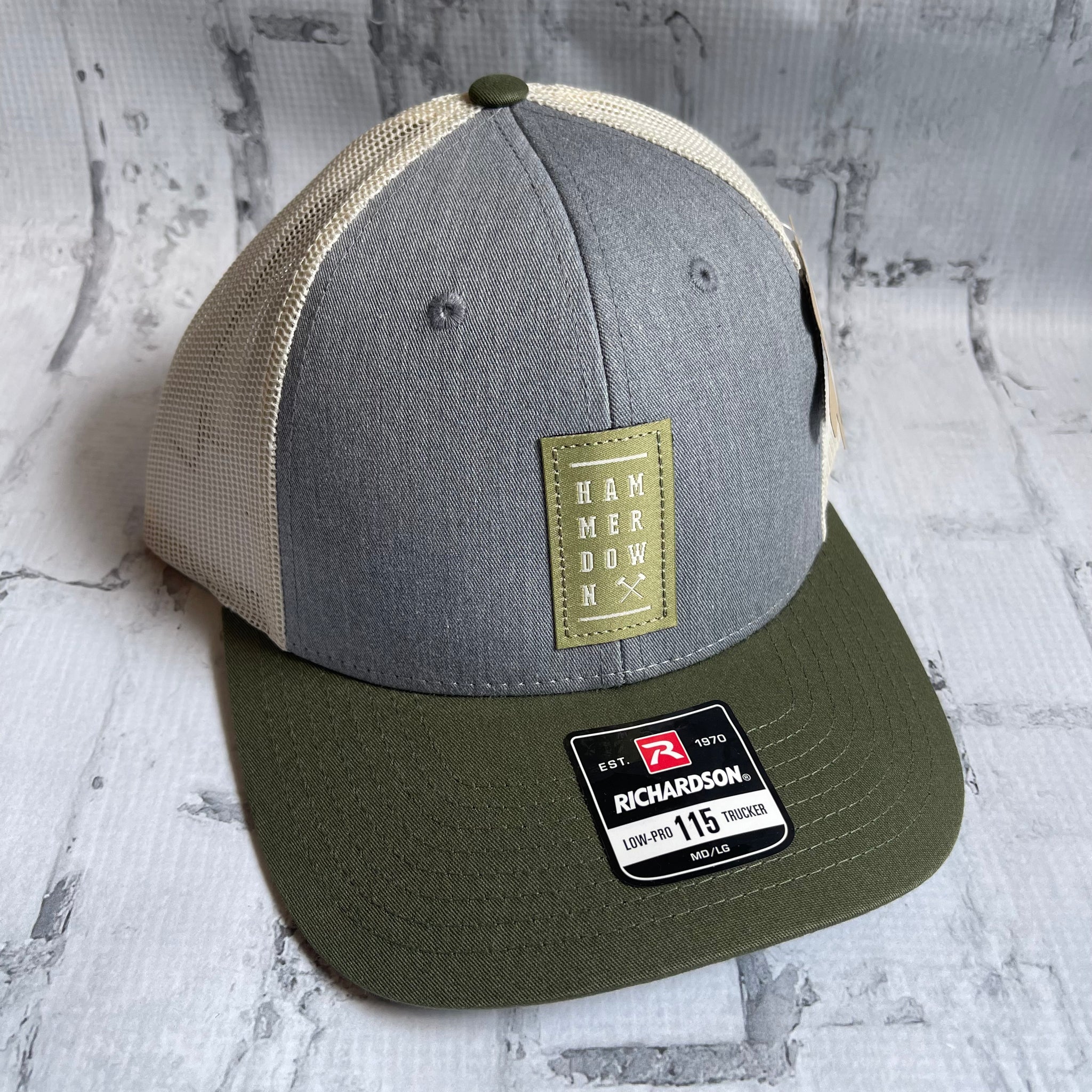 Hammer Down "Green HD Stacker" Hat - Heather Gray and Olive with Leather Patch - Southern Charm "Shop The Charm"