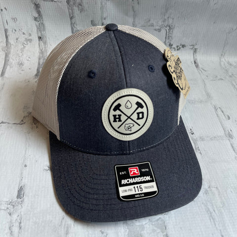 Hammer Down "Cream Water Man" Hat - Navy with Leather Patch - Southern Charm "Shop The Charm"