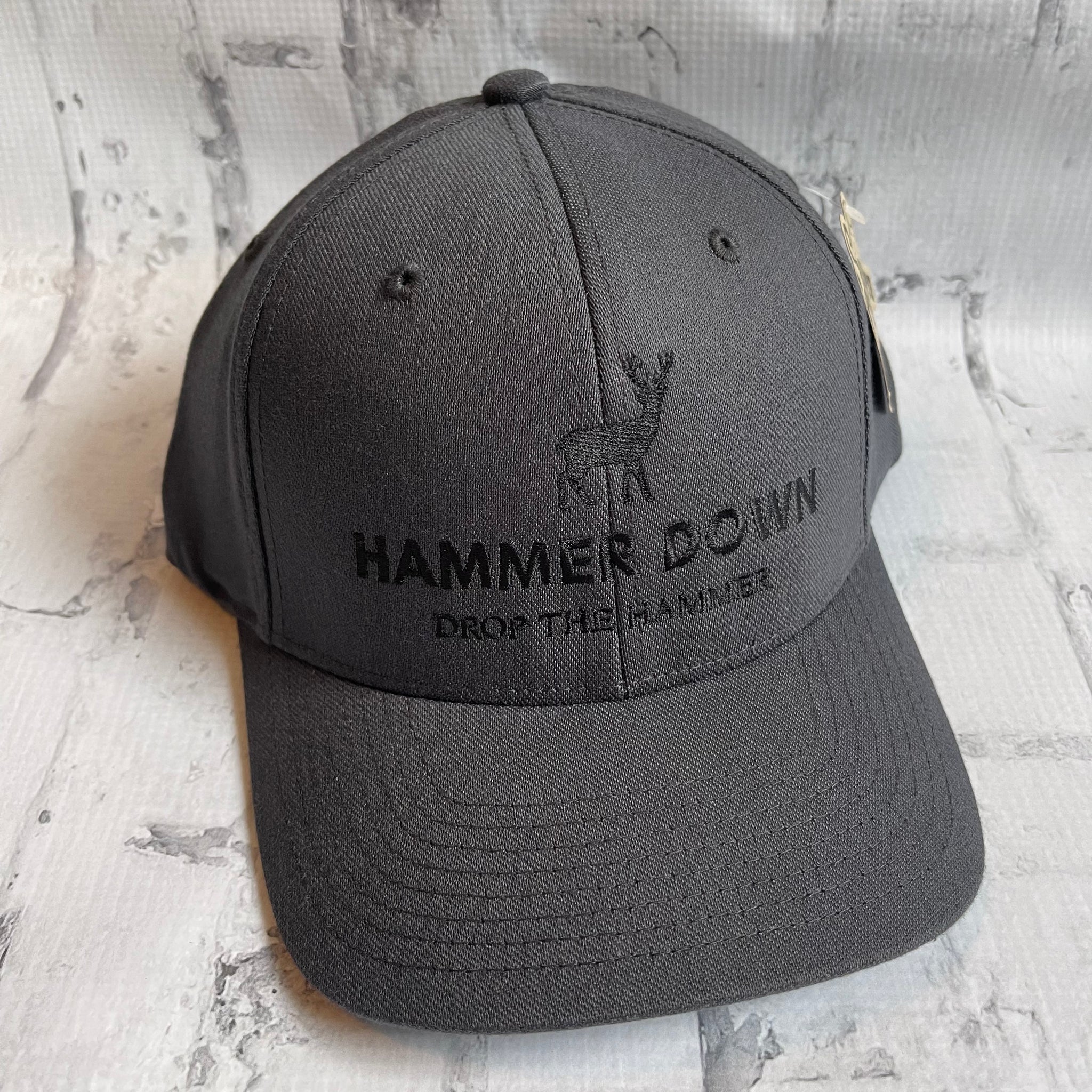 Hammer Down "Black DTH Deer" Flex Fit Hat - Charcoal with Woven Patch - Southern Charm "Shop The Charm"