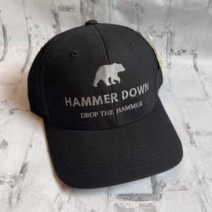 Hammer Down "Gray DTH Bear" Flex Fit Hat - Black with Woven Patch - Southern Charm "Shop The Charm"