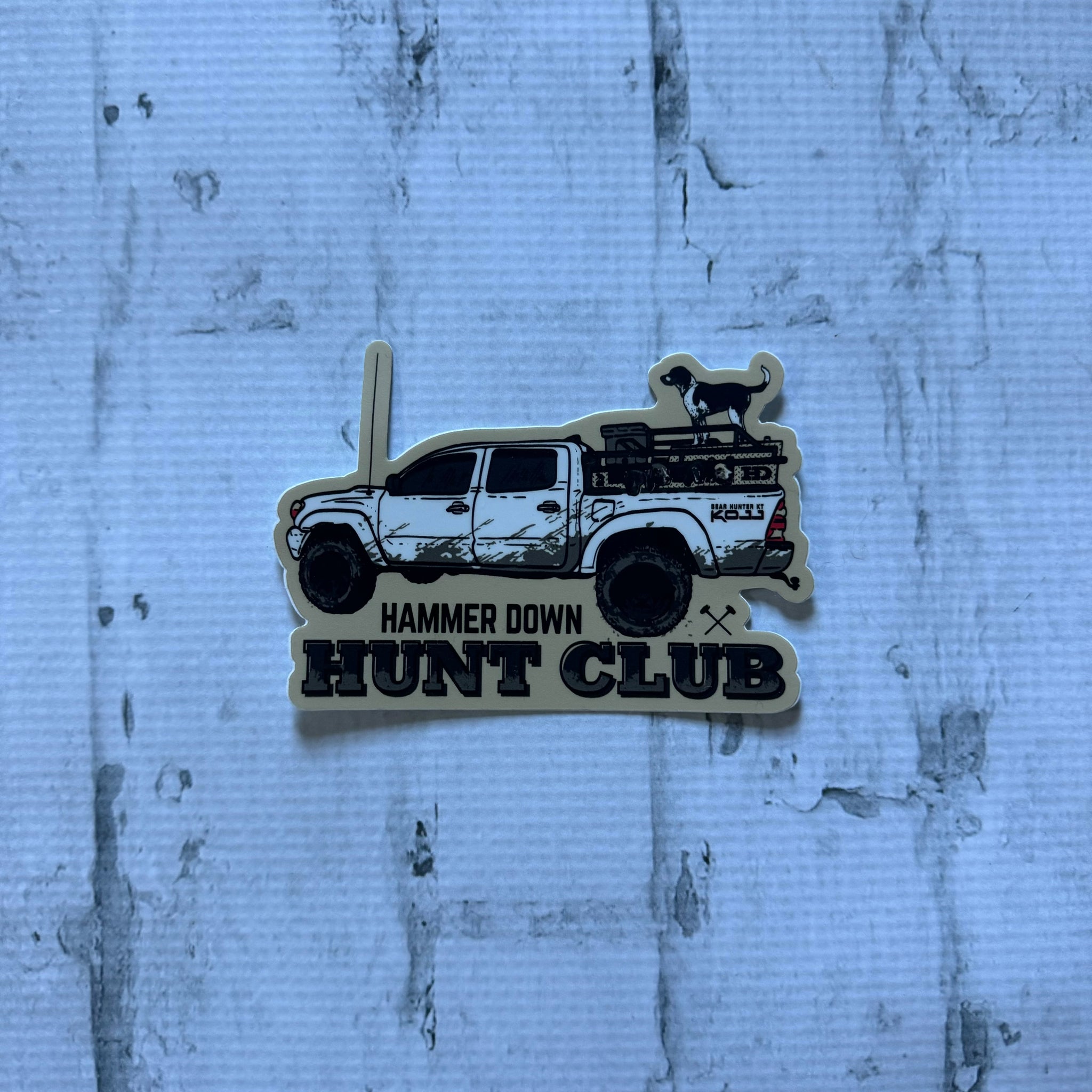 Hammer Down "Bear Hunter Rig #KOJJ" Sticker - Taupe and White