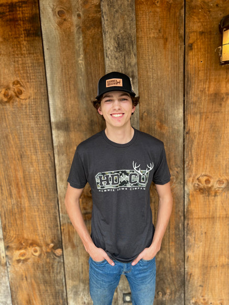 Hammer Down "HDCO Antler Camo" Short Sleeve T-shirt - Solid Graphite - Southern Charm "Shop The Charm"