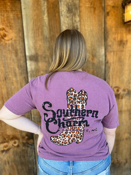 Southern Charm "Cheetah Boot" Short Sleeve T-shirt - Berry - Southern Charm "Shop The Charm"