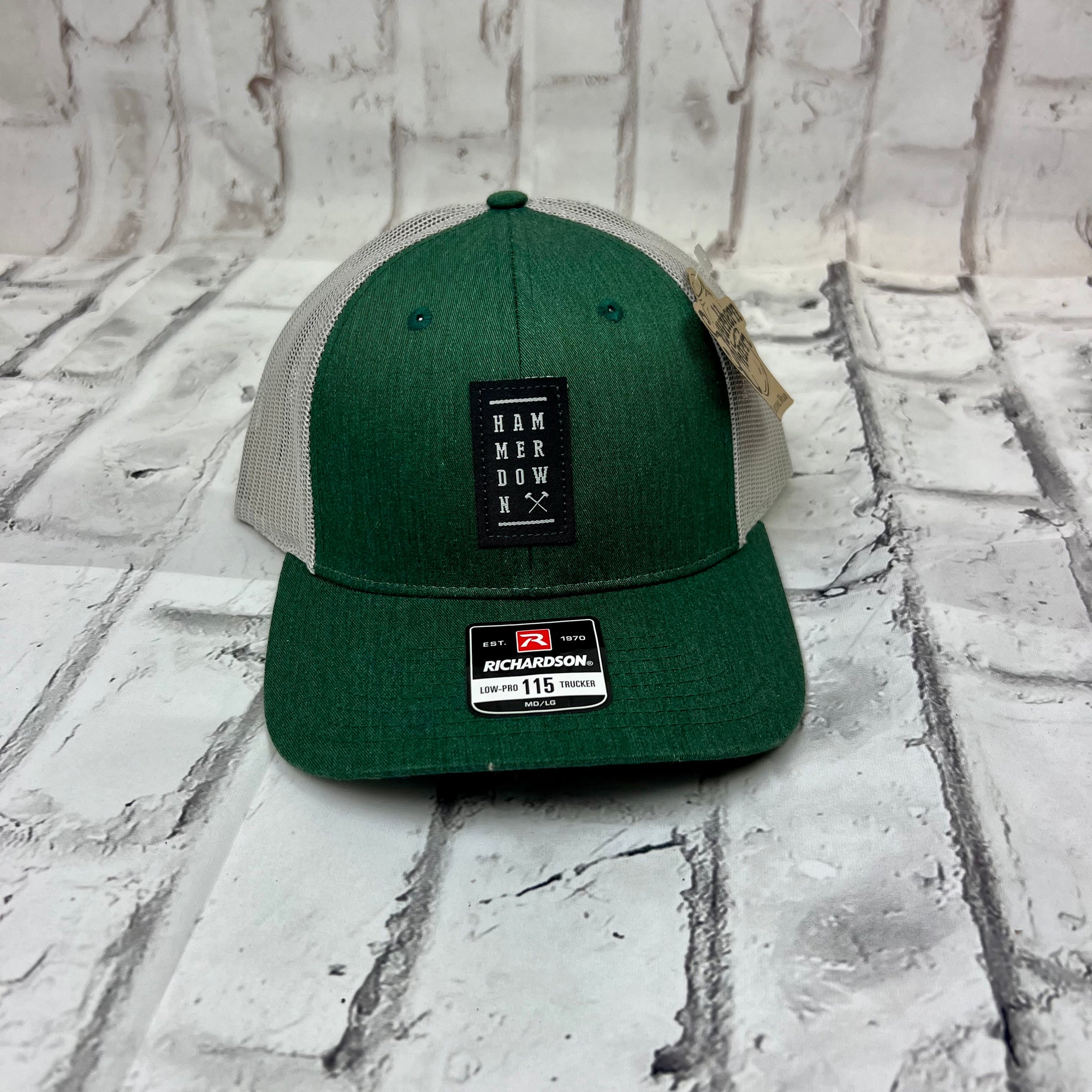 Hammer Down "HD Stack Patch" Hat - Dark Green and Light Gray with Leather Patch