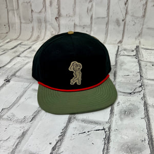 Hammer Down "Sasquatch Golf Swing" Hat - Black and Green with Red Rope