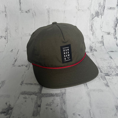 Hammer Down "HD Stack Patch" Hat - Moss Green with Red Rope