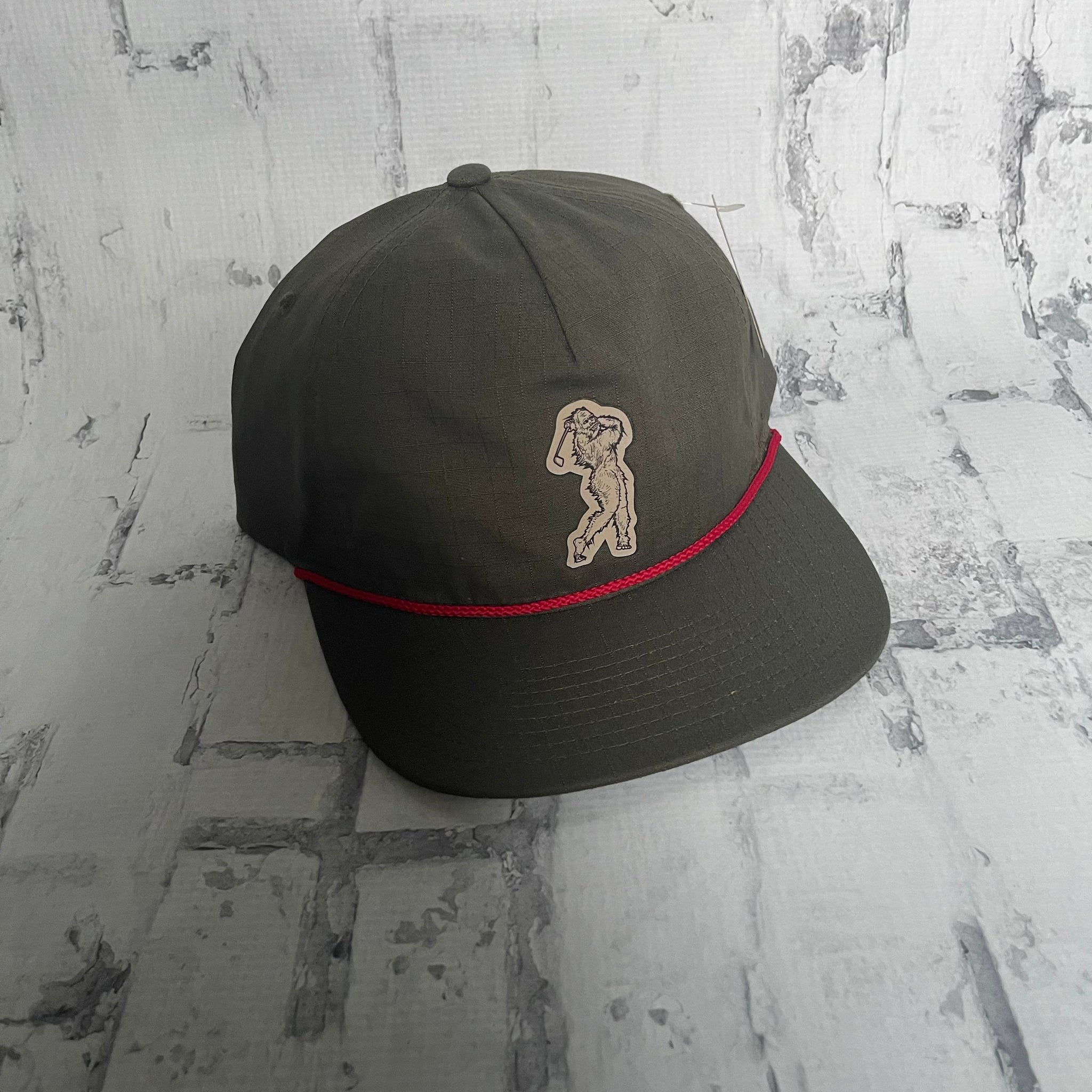 Hammer Down "Sasquatch Golf Swing" Hat - Moss Green with Red Rope
