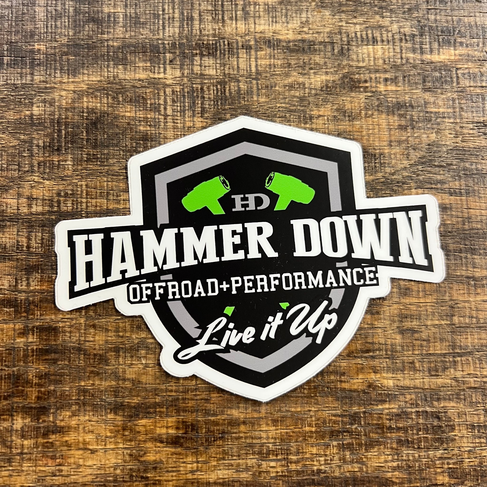 Hammer Down "Off-Road Performance" Sticker - Black White And Green