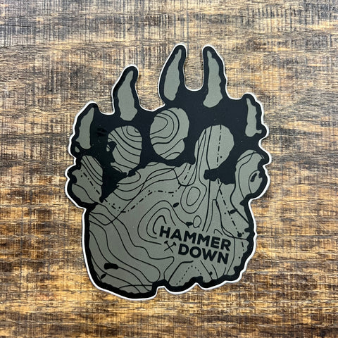 Hammer Down "Topographic Bear Paw" Sticker - Gray and Black