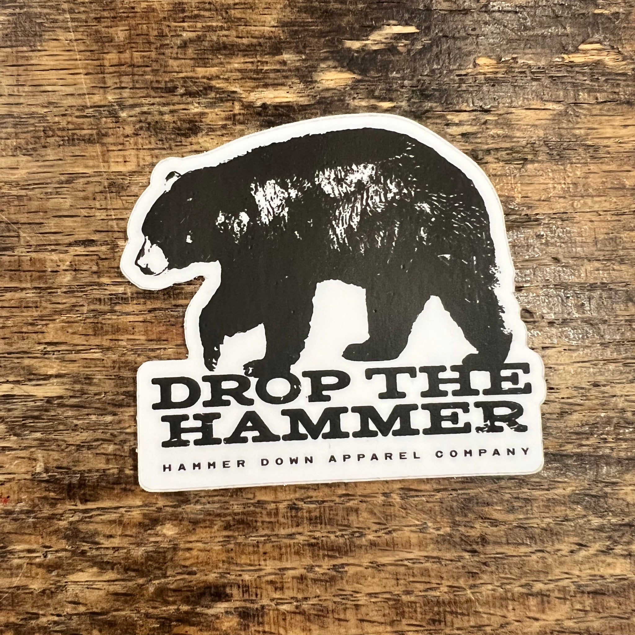 Hammer Down "Drop The Hammer Bear" Sticker - Black and White