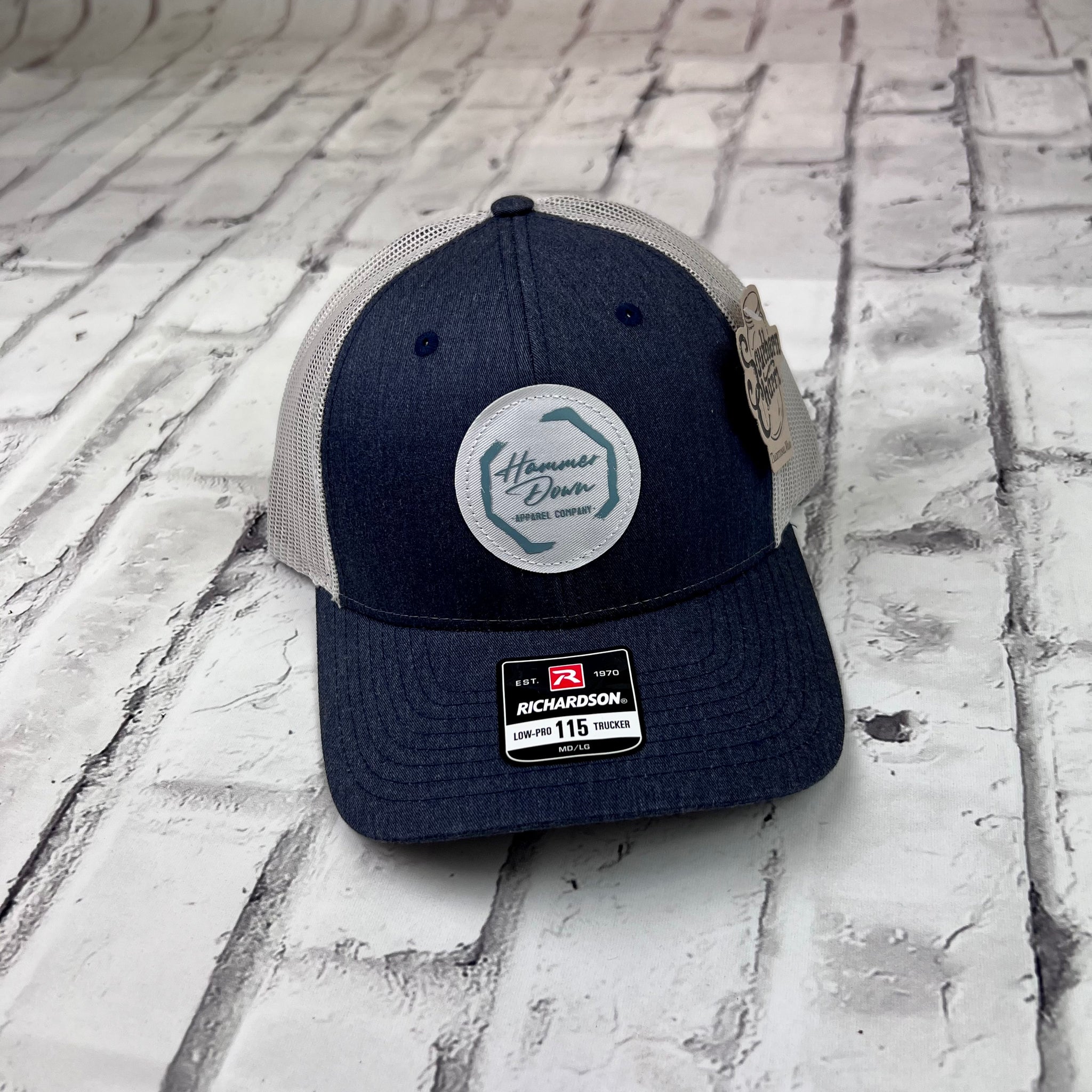 Hammer Down "Paint Octagon" Hat - Navy and Heather Gray with Leather Patch
