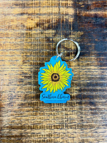 Southern Charm "Sunflower" Keychain - Yellow and Blue