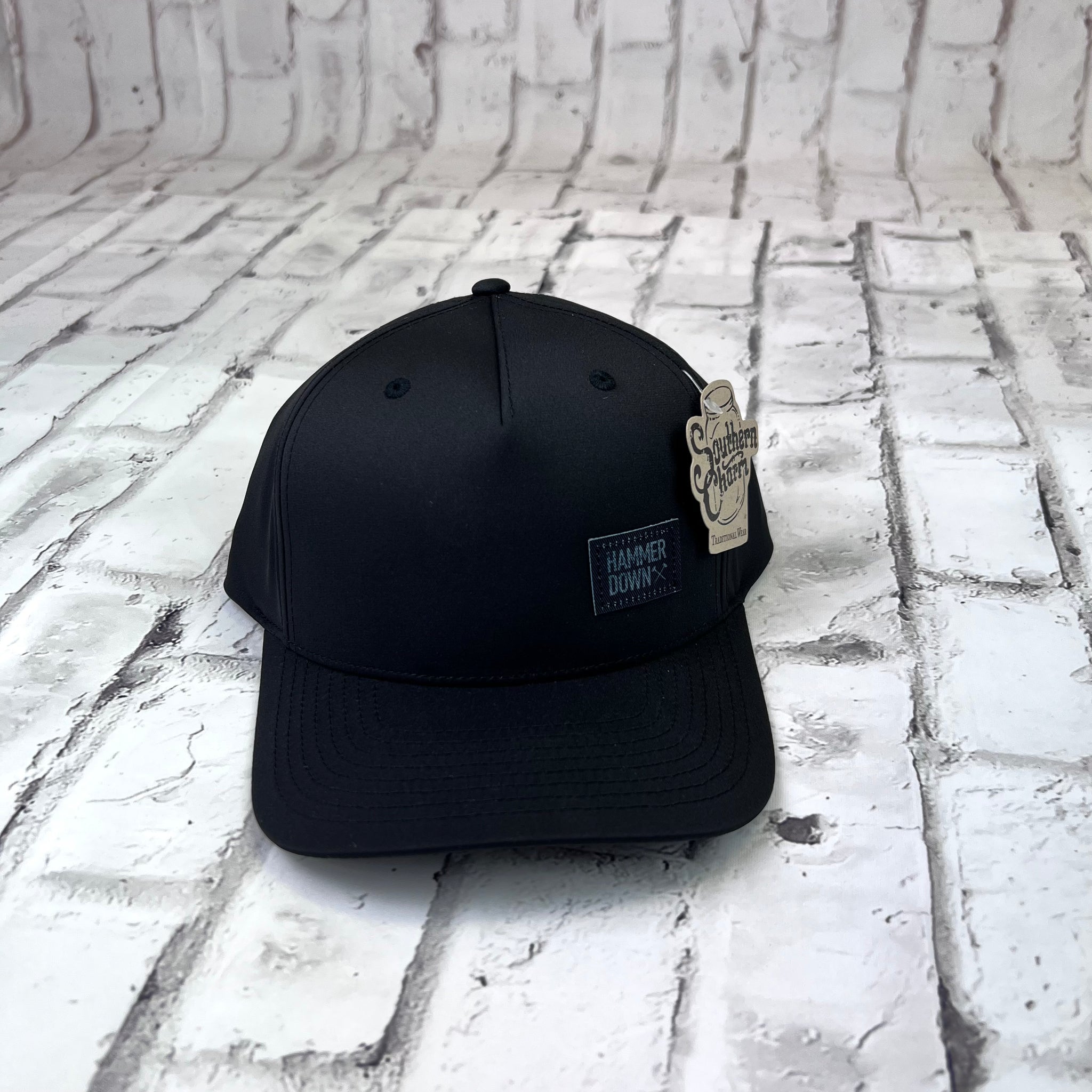 Hammer Down "Mesh Side Panel Two Row" Hat - Black with Leather Patch