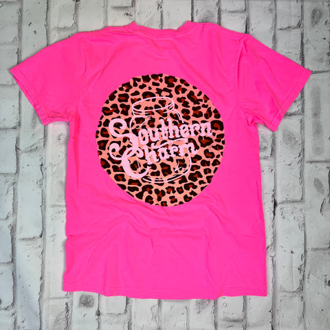 Southern Charm "Cheetah Circle" Short Sleeve T-shirt - Neon Pink