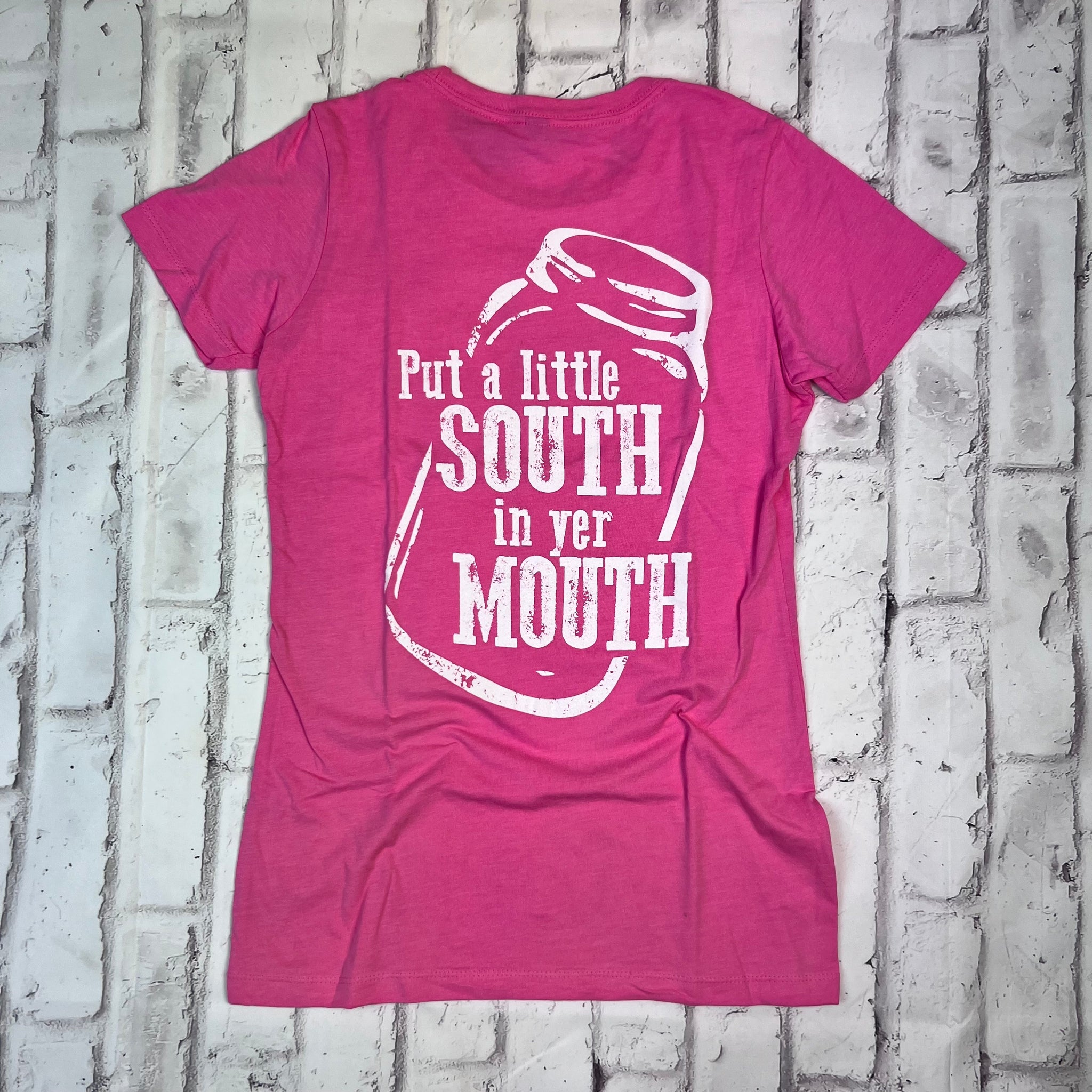 Southern Charm "Put a Little South in Your Mouth" Short Sleeve T-shirt - Hot Pink