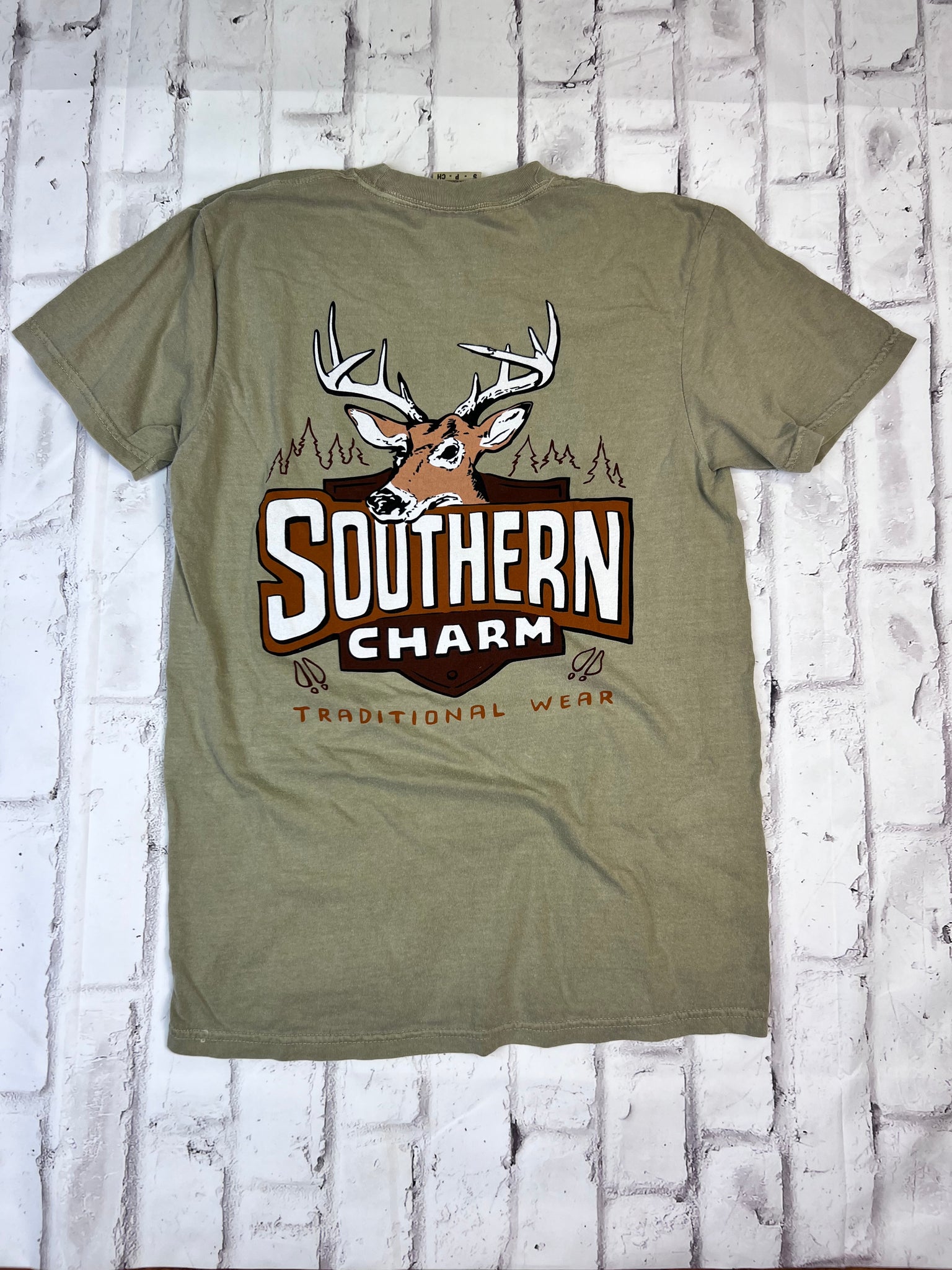Southern Charm "Cartoon Deer" Short Sleeve T-shirt - Military