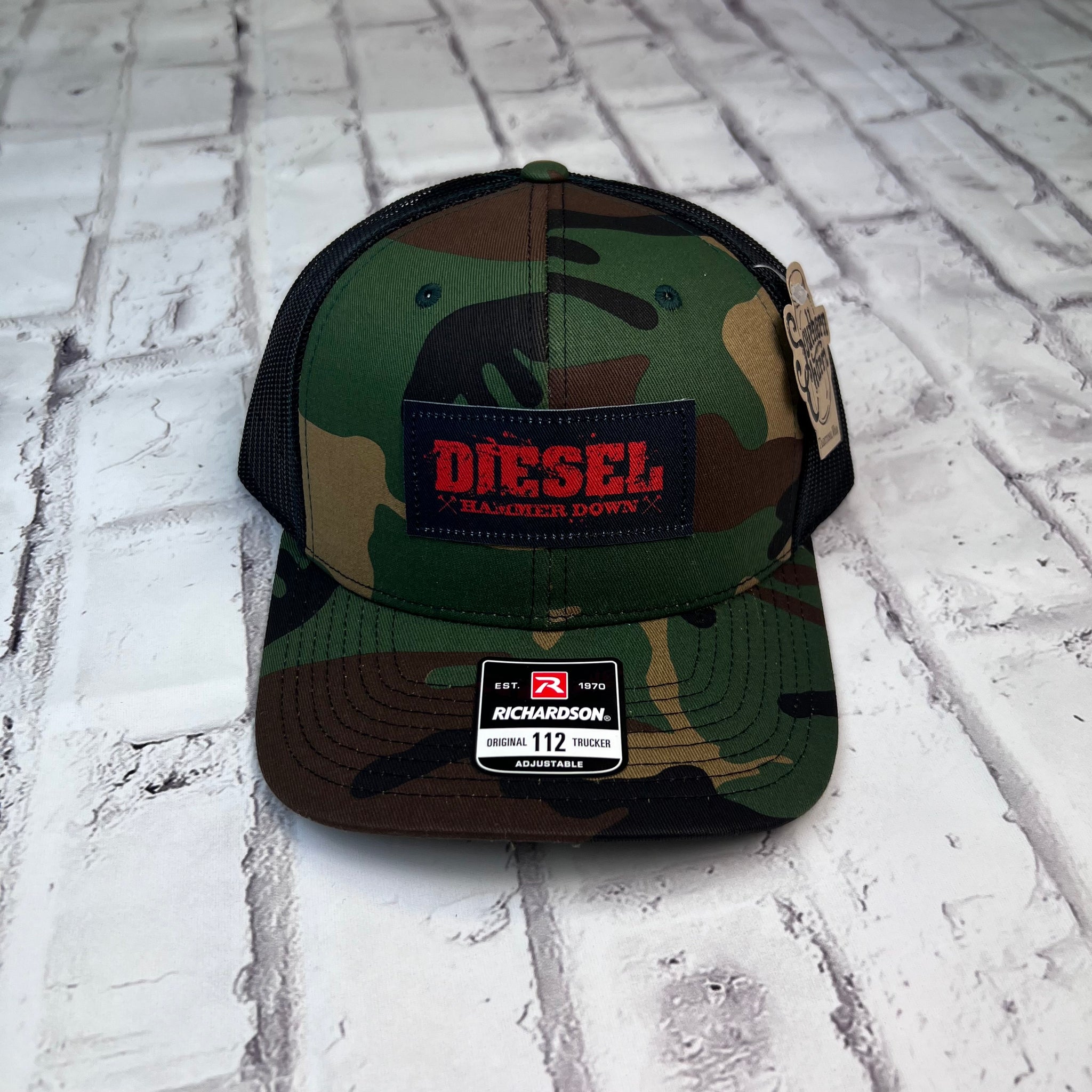 Hammer Down "Diesel" Hat - Camo and Black with Cloth Patch