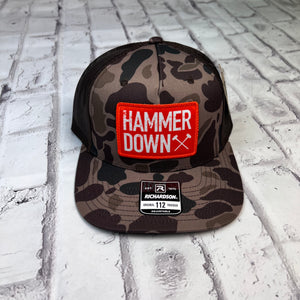 Hammer Down "Two Row" Hat - Duck Camo and Black with Leather Patch