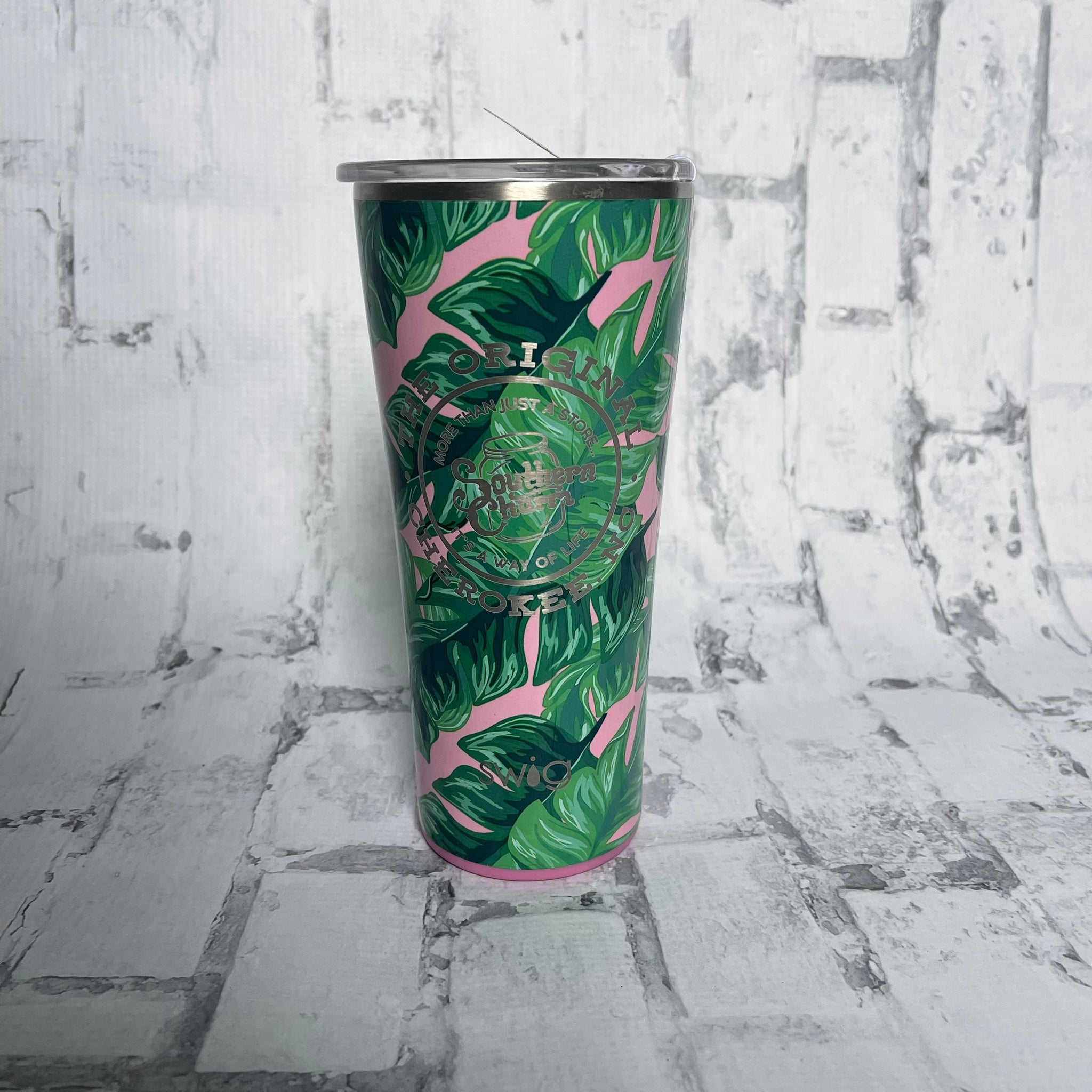 Southern Charm "More Than A Store" Tumbler - Tree Leaves and Pink