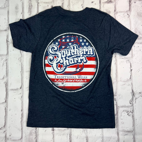 KIDS Southern Charm "Stars and Stripes" Short Sleeve T-shirt - Navy Blue