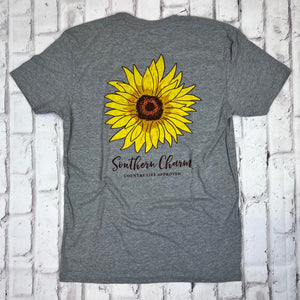 Southern Charm "Big Sunflower" Short Sleeve T-shirt - Heather Gray