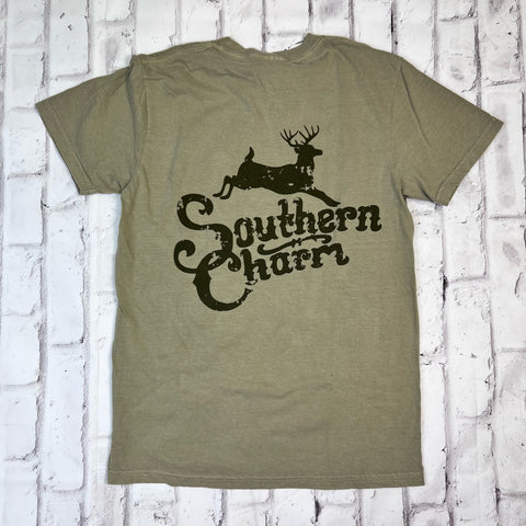 Southern Charm "Jumping Deer" Short Sleeve T-shirt - Military